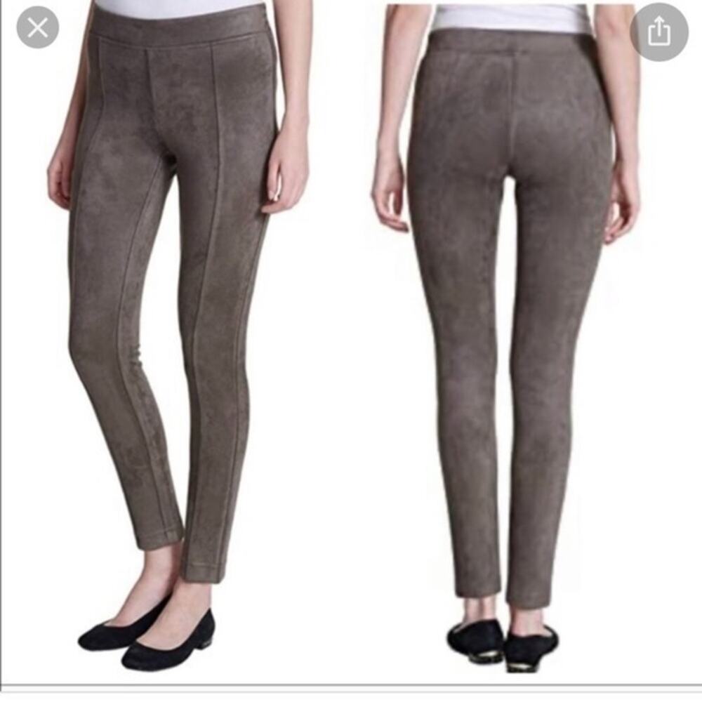 Andrew Marc Vegan Suede Legging Pants Center Seam Taupe Gray M